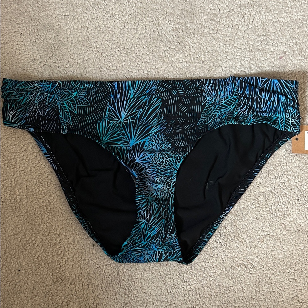 Title Nine Black and Blue Patterned Bikini Bottom